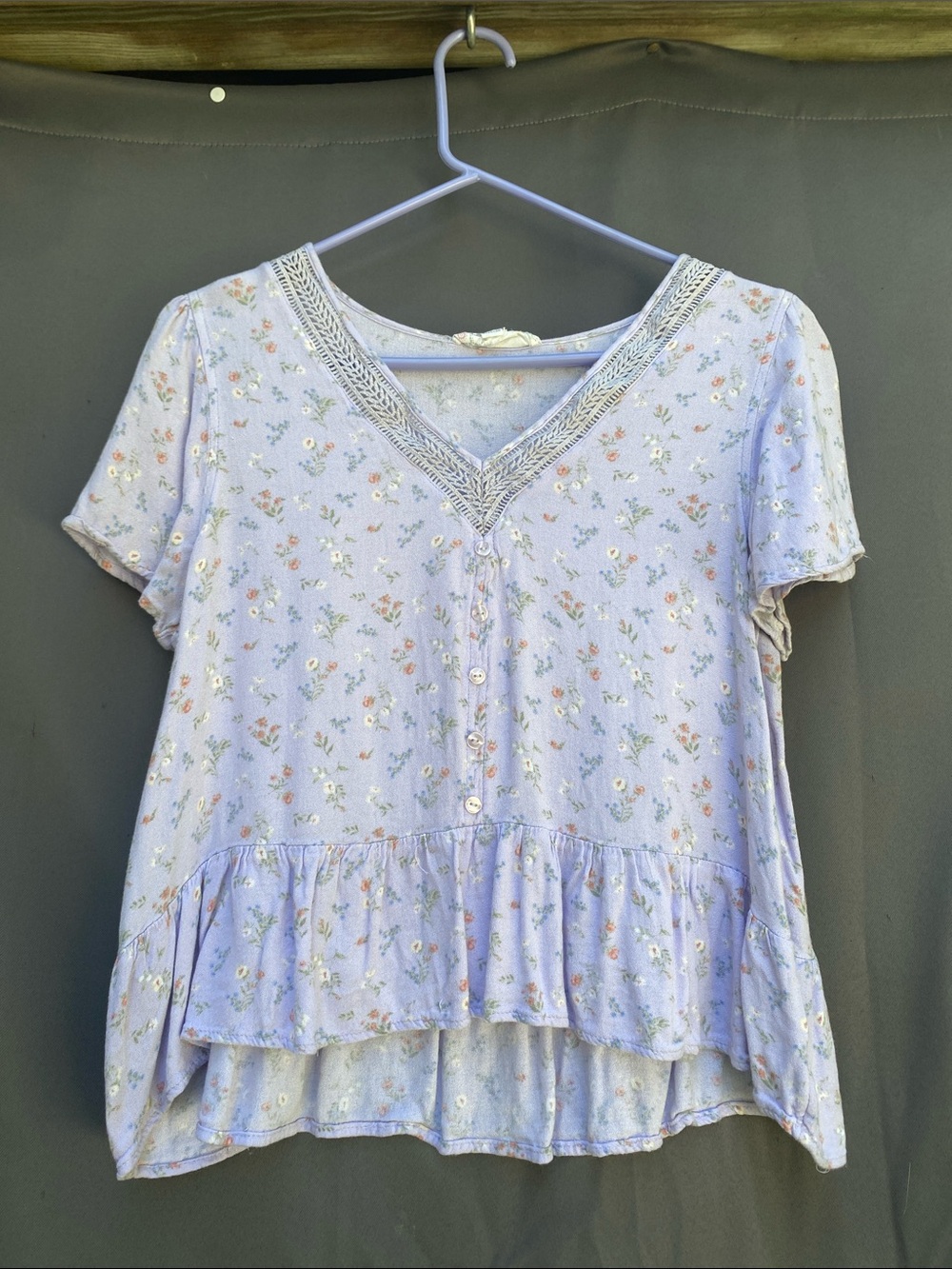 Hippie Rose Lavender Floral V-Neck Peplum Blouse